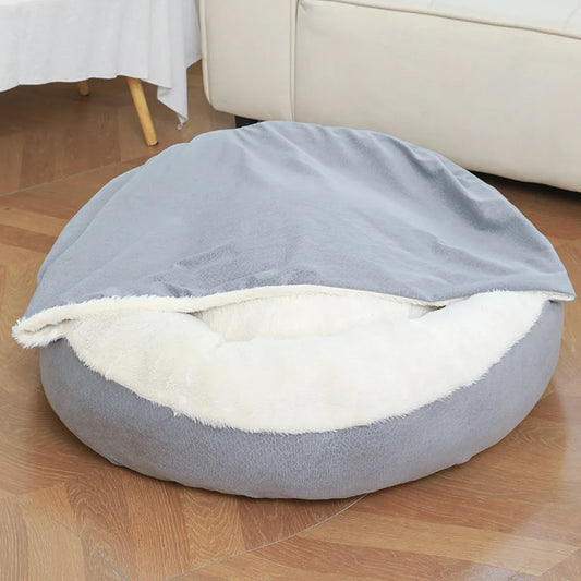 Hooded cuddler dog bed, grey