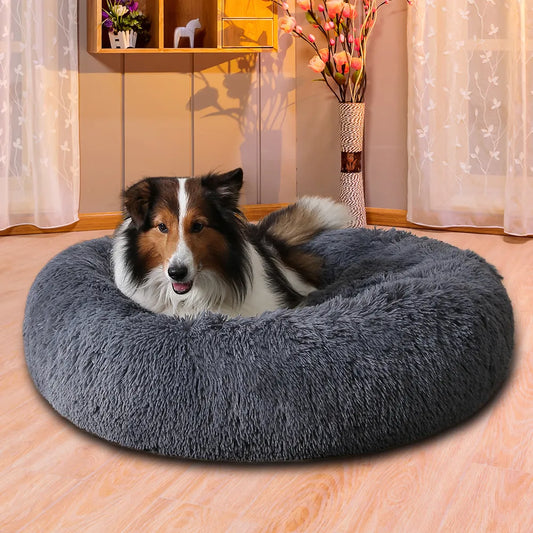 Plush calming donut dog bed, black