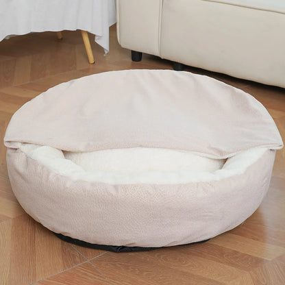 Hooded cuddler dog bed, beige