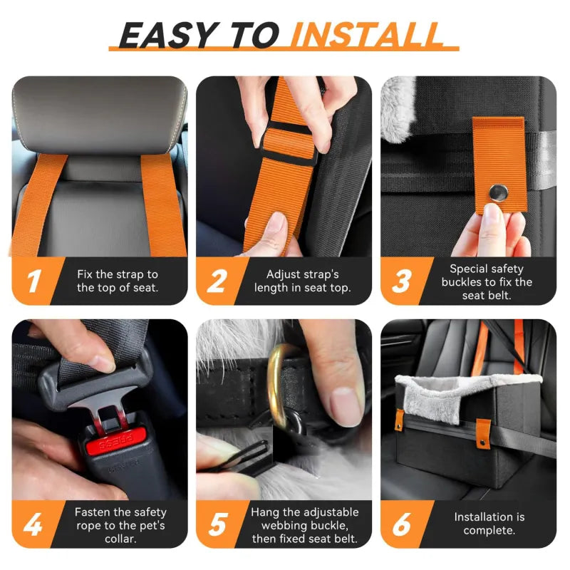 Padded dog booster car seat, dog inside