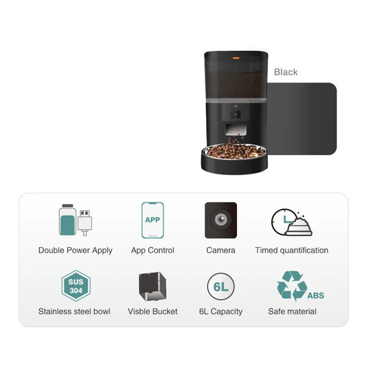 Smart pet feeder, black, 6L